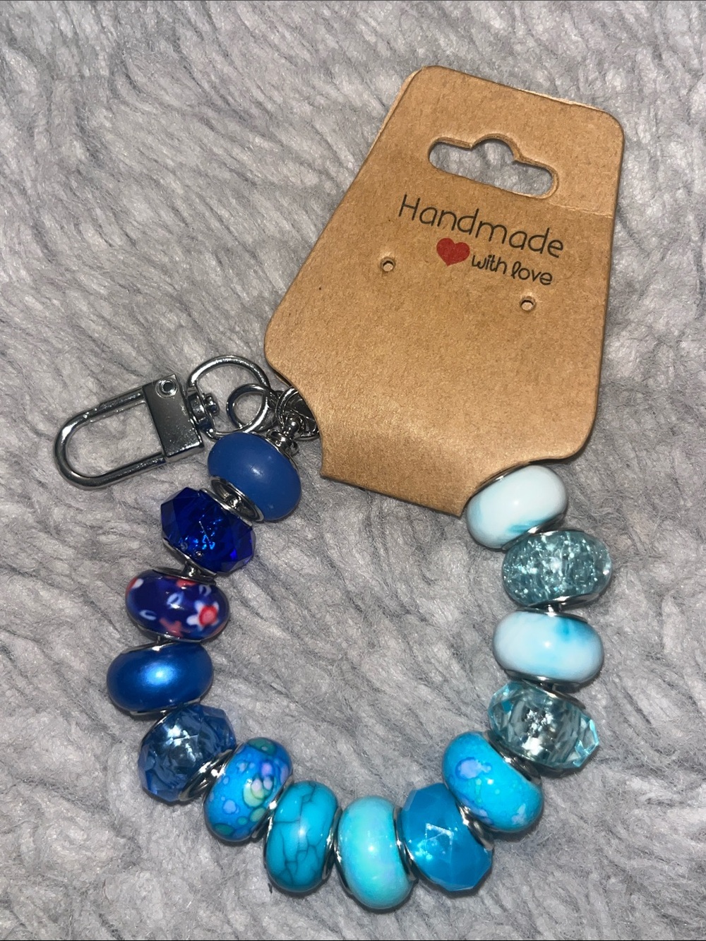 Handmade Blue Bead Keychain Key Holder Bracelet -purse jewelry gift ready 4